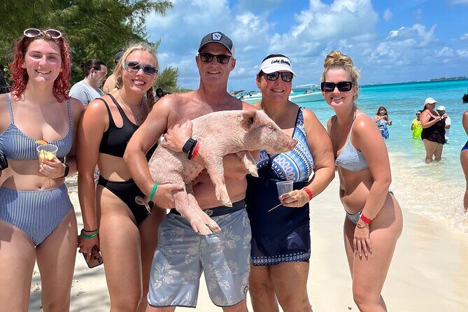 Bahamas Swimming Pigs Experience on Rose Island - The Rose Island beach break you still get after the pigs